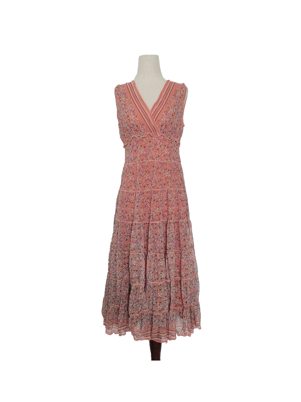 Max Studio Mesh Floral Tiered Midi Dress Size S Cottagecore Boho Festival 70's